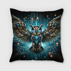 Подушка квадратная Величественная кибернетическая сова на фоне футури, цвет: 3D-принт