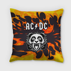 Подушка квадратная AC DC рок панда и огонь, цвет: 3D-принт