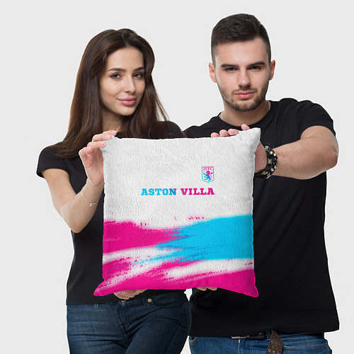 Подушка квадратная Aston Villa neon gradient style посередине / 3D-принт – фото 3