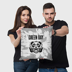 Подушка квадратная Green Day рок панда на светлом фоне, цвет: 3D-принт — фото 2