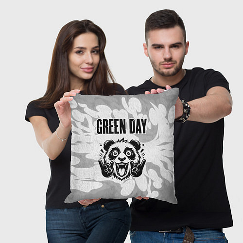 Подушка квадратная Green Day рок панда на светлом фоне / 3D-принт – фото 3