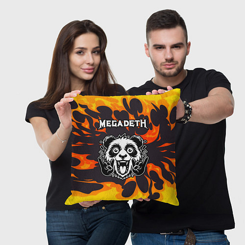 Подушка квадратная Megadeth рок панда и огонь / 3D-принт – фото 3