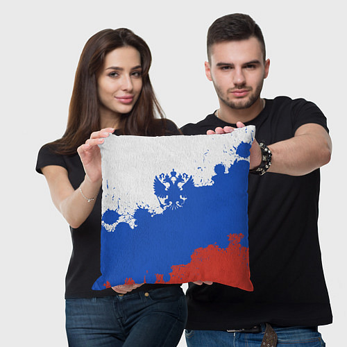 Подушка квадратная Российский триколор и герб / 3D-принт – фото 3