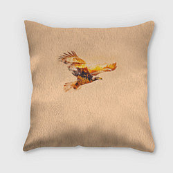 Подушка квадратная Летящий орел и пейзаж на закате, цвет: 3D-принт