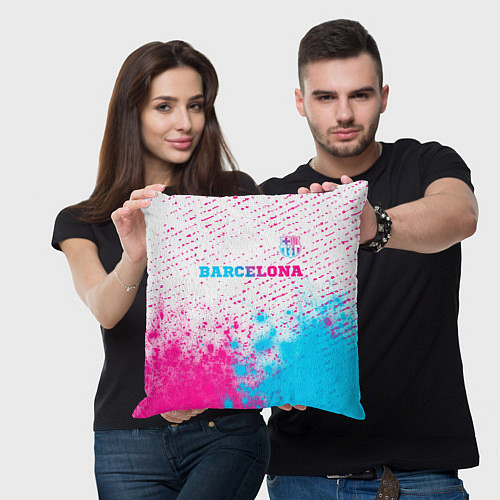 Подушка квадратная Barcelona neon gradient style посередине / 3D-принт – фото 3