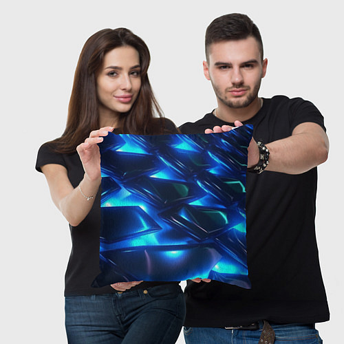 Подушка квадратная Синие абстрактные неоновые плиты / 3D-принт – фото 3