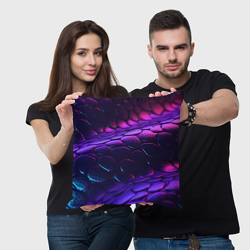 Подушка квадратная Фиолетовая абстрактная текстура неоновая / 3D-принт – фото 3
