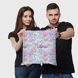 Подушка квадратная Фламинго и кувшинки батик, цвет: 3D-принт — фото 2