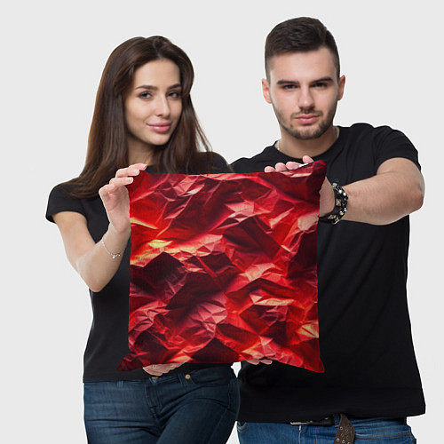 Подушка квадратная Эффект текстуры мятой красной бумаги / 3D-принт – фото 3