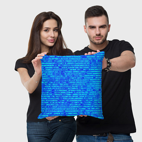 Подушка квадратная Яркий голубой абстрактный полосатый / 3D-принт – фото 3