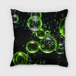 Подушка квадратная Зеленые пузыри на черном, цвет: 3D-принт