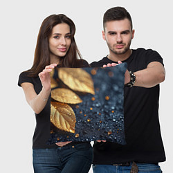 Подушка квадратная Золотые листья на темном фоне, цвет: 3D-принт — фото 2