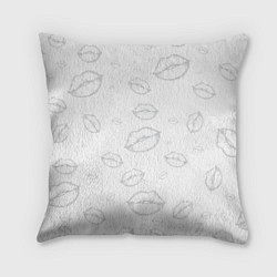 Подушка квадратная Паттерн серый контур губ на белом - lips, цвет: 3D-принт