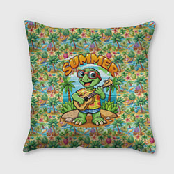 Подушка квадратная Черепаха с гитарой на острове, цвет: 3D-принт