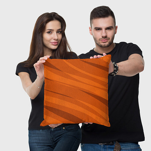 Подушка квадратная Тёмный оранжевый полосами / 3D-принт – фото 3