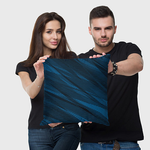 Подушка квадратная Полосатый чёрно-синий / 3D-принт – фото 3