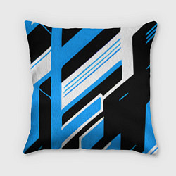 Подушка квадратная Бело-синие полосы на чёрном фоне, цвет: 3D-принт