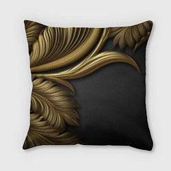 Подушка квадратная Золотые объемные листья на черном, цвет: 3D-принт