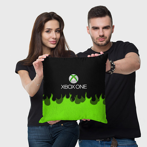 Подушка квадратная Xbox green fire / 3D-принт – фото 3