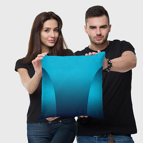Подушка квадратная Яркий голубой с синим градиент комбинированный кро / 3D-принт – фото 3