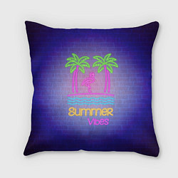 Подушка квадратная Неоновые пальмы и фламинго summer vibes, цвет: 3D-принт