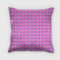 Подушка квадратная Розовый паттерн с разноцветными сердечками, цвет: 3D-принт
