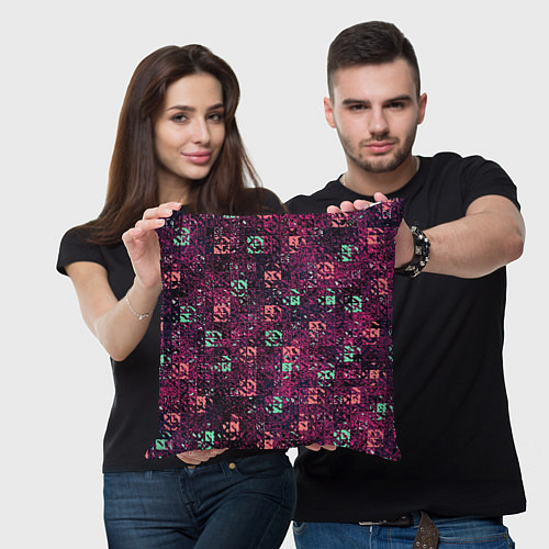 Подушка квадратная Тёмный пурпурный текстурированный кубики / 3D-принт – фото 3