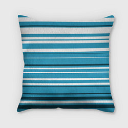 Подушка квадратная Бело-голубой в полоску, цвет: 3D-принт