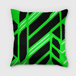 Подушка квадратная Чёрно-белые полосы на зелёном фоне, цвет: 3D-принт