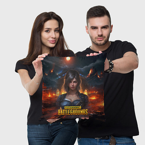 Подушка квадратная Женский PUBG девушка в огне / 3D-принт – фото 3