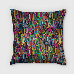 Подушка квадратная Абстрактные перья в стиле бохо, цвет: 3D-принт