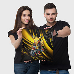 Подушка квадратная Пикачу на красном мотоцикле, цвет: 3D-принт — фото 2