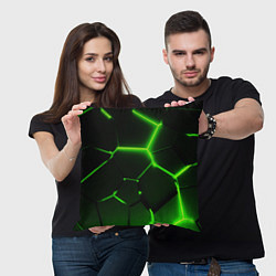 Подушка квадратная Темные зеленые неоновые плиты в разломе, цвет: 3D-принт — фото 2