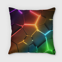 Подушка квадратная Радужные неоновые плиты в разломе, цвет: 3D-принт