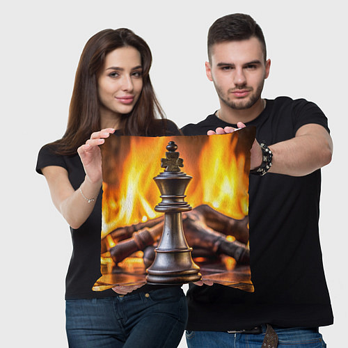 Подушка квадратная Шахматы - король на фоне огня / 3D-принт – фото 3