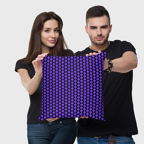 Подушка квадратная Паттерн фиолетовые ромбы / 3D-принт – фото 3