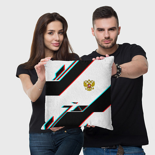 Подушка квадратная Россия спортивная геометрия глитч / 3D-принт – фото 3