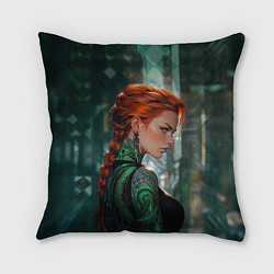 Подушка квадратная Рыжая девушка с неоновыми татуировками, цвет: 3D-принт