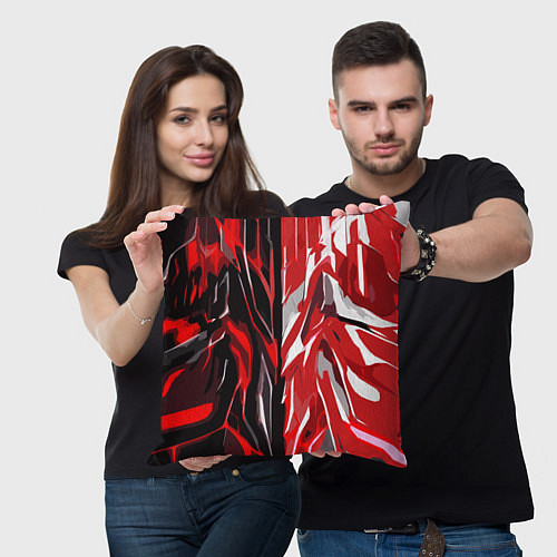 Подушка квадратная Красная абстракция на чёрно-белом фоне / 3D-принт – фото 3