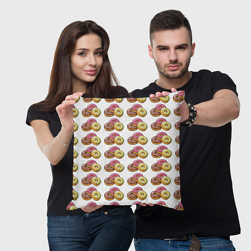 Подушка квадратная Пончики-фастфуд паттерн / 3D-принт – фото 3