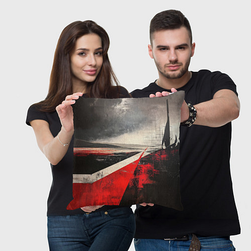 Подушка квадратная Футуристичный пейзаж в ретро стиле / 3D-принт – фото 3