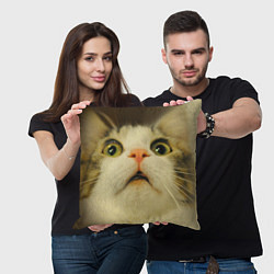 Подушка квадратная Удивленный кот - мем крупным планом, цвет: 3D-принт — фото 2
