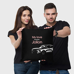 Подушка квадратная My love Haval Jolion чёрно-розовый, цвет: 3D-принт — фото 2