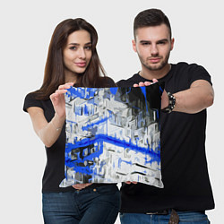 Подушка квадратная Сине-белая абстракция на чёрном фоне, цвет: 3D-принт — фото 2