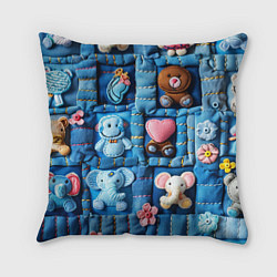 Подушка квадратная Слоники на пэчворк, цвет: 3D-принт