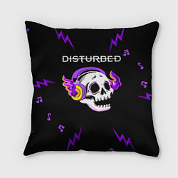 Подушка квадратная Disturbed неоновый череп, цвет: 3D-принт