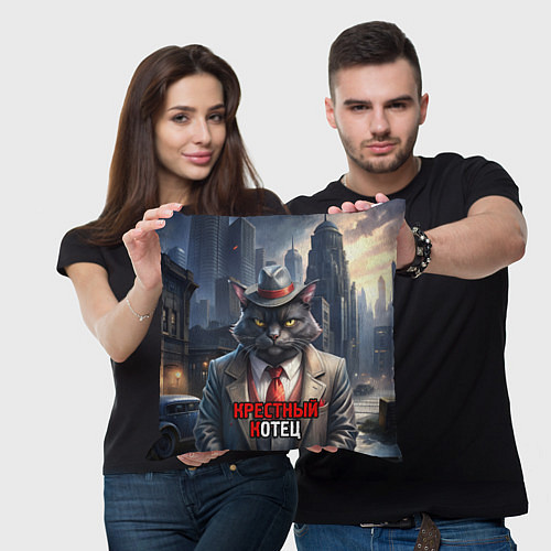 Подушка квадратная Черный крестный котец / 3D-принт – фото 3