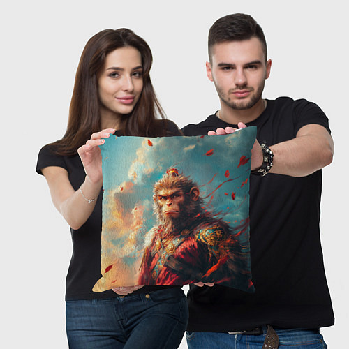 Подушка квадратная Wukong на фоне лепестков / 3D-принт – фото 3