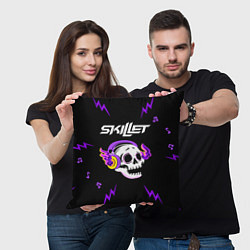 Подушка квадратная Skillet неоновый череп, цвет: 3D-принт — фото 2