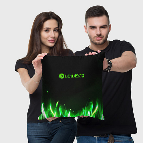 Подушка квадратная Deadlock logo зеленый огонь / 3D-принт – фото 3
